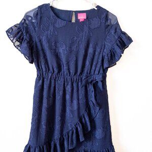 Lilly Pulitzer Mini Darlah Dress Girls 12 True Navy Botanical Ruffle Chiffon